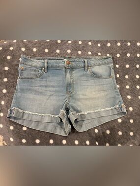 Celebrity Pink Light Blue Denim Cutoff Shorts with Frayed Hem